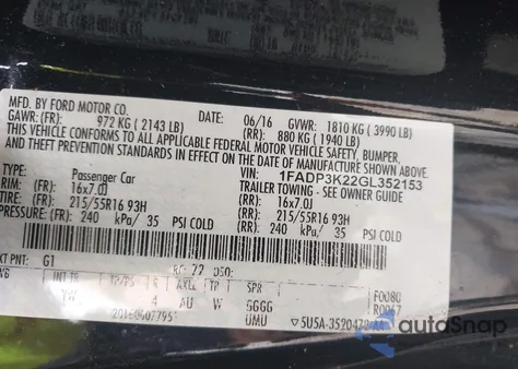 2016 Ford Focus Se из США, поврежденный, VIN 1FADP3K22GL352153